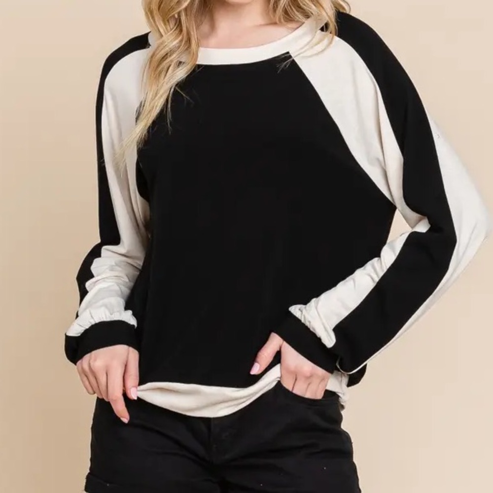 3X Black & Ivory Colorblock Long Sleeve Raglan Top Plus Size NWT